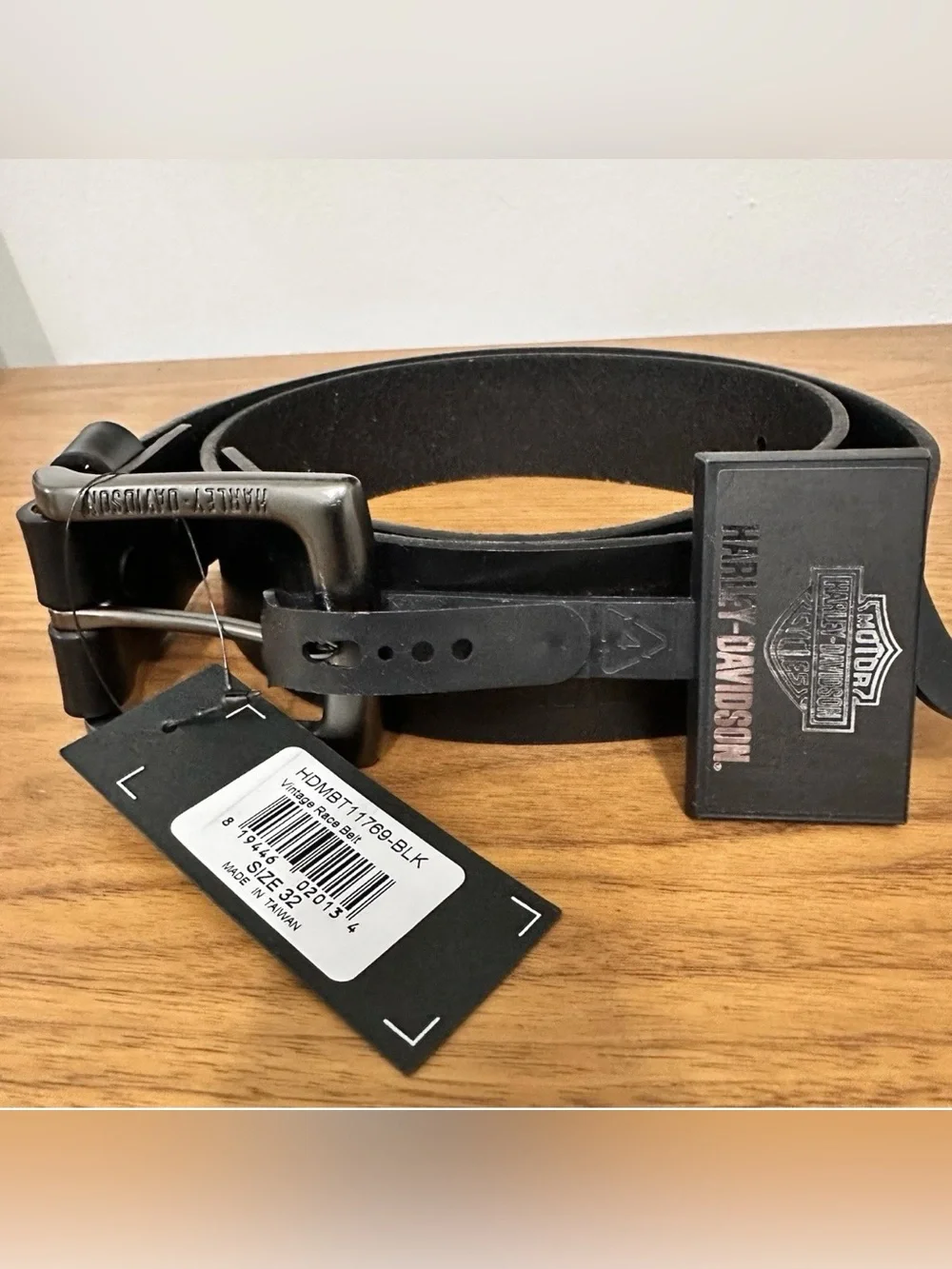 Harley-Davidson Vintage Race Genuine Black Leather Belt SZ 32 Antique Nickel NWT